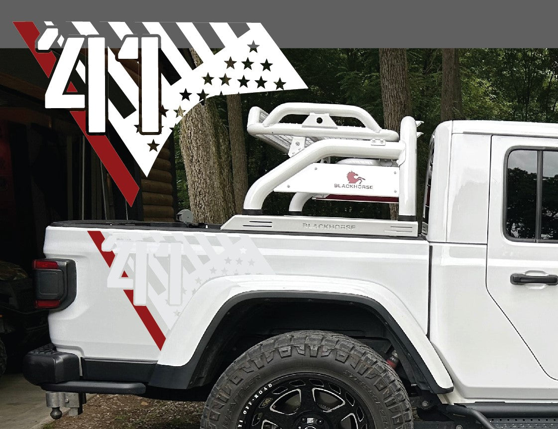 Color Line 1941 American Flag Bed Decal Jeep Gladiator Single Layer Printed Decal Pair '41